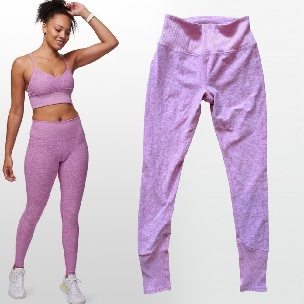 Alo Yoga Alosoft Muse Leggings High Waist Ribbed Pink Heather Medium
